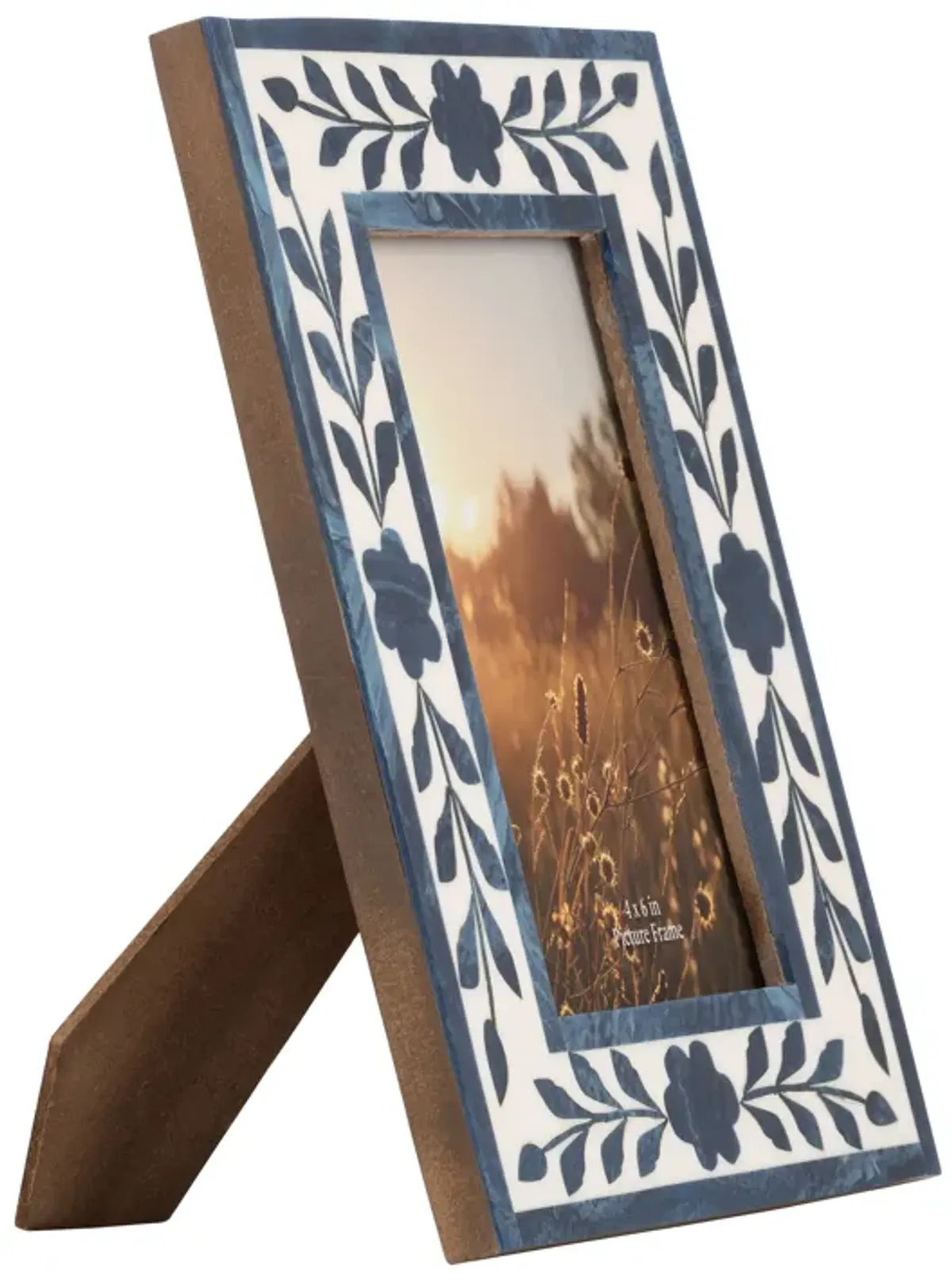 4x6 Blue Petals Photo Frame, white/blue