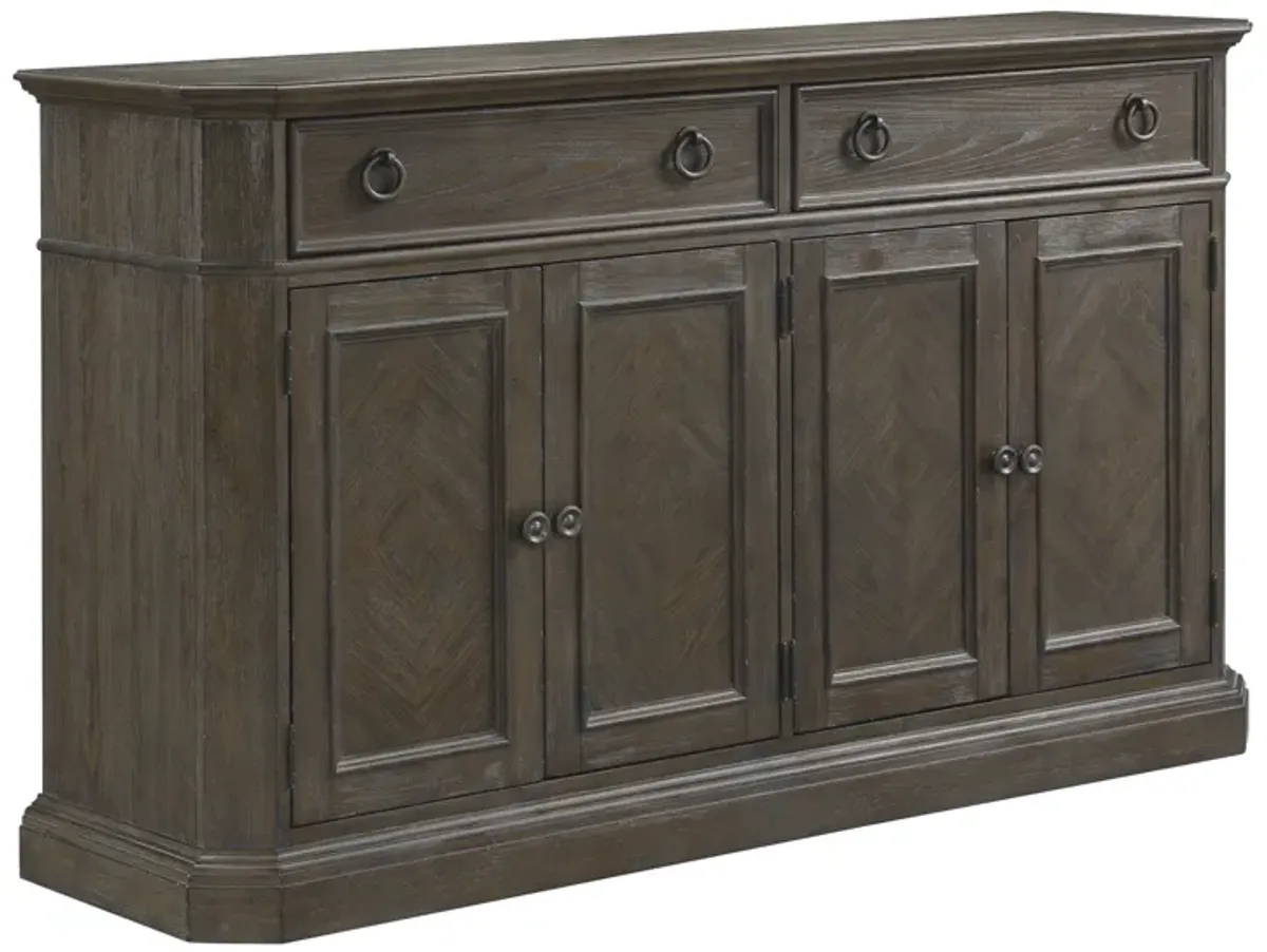 Koa 66 Inch Sideboard Server Console, 2 Beveled Drawers, Driftwood Brown - Benzara