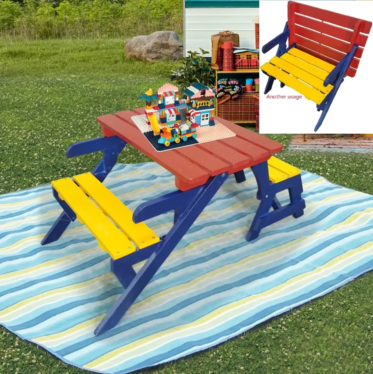 KID'S MULTI-FUNCTIONAL ARM CHAIR,TABLE+ 2 BENCHES (All-in-one)