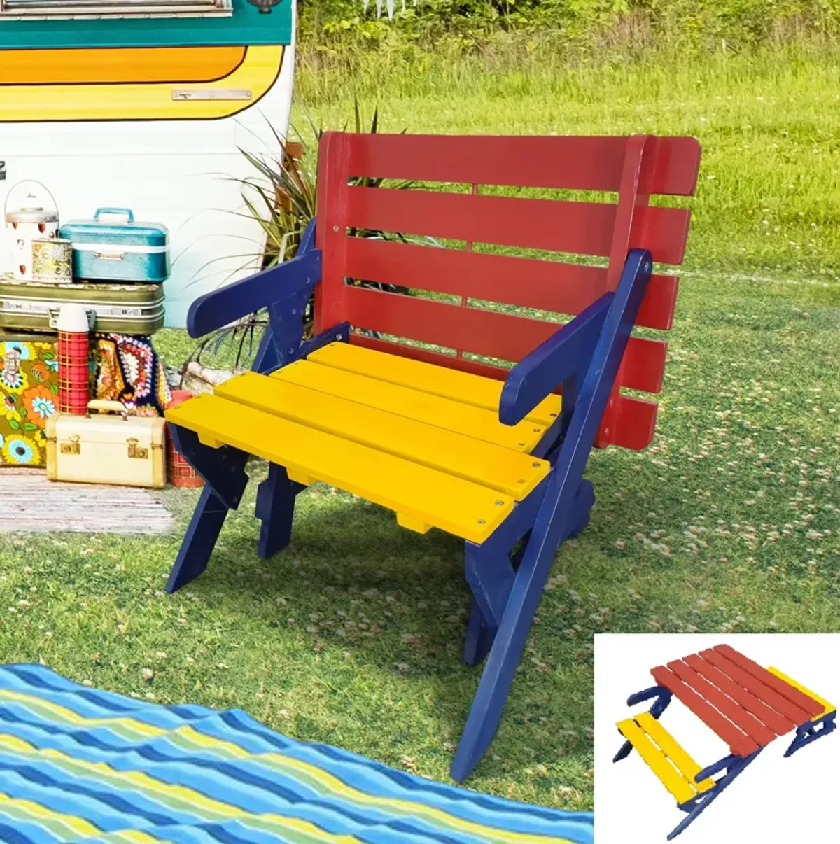 KID'S MULTI-FUNCTIONAL ARM CHAIR,TABLE+ 2 BENCHES (All-in-one)