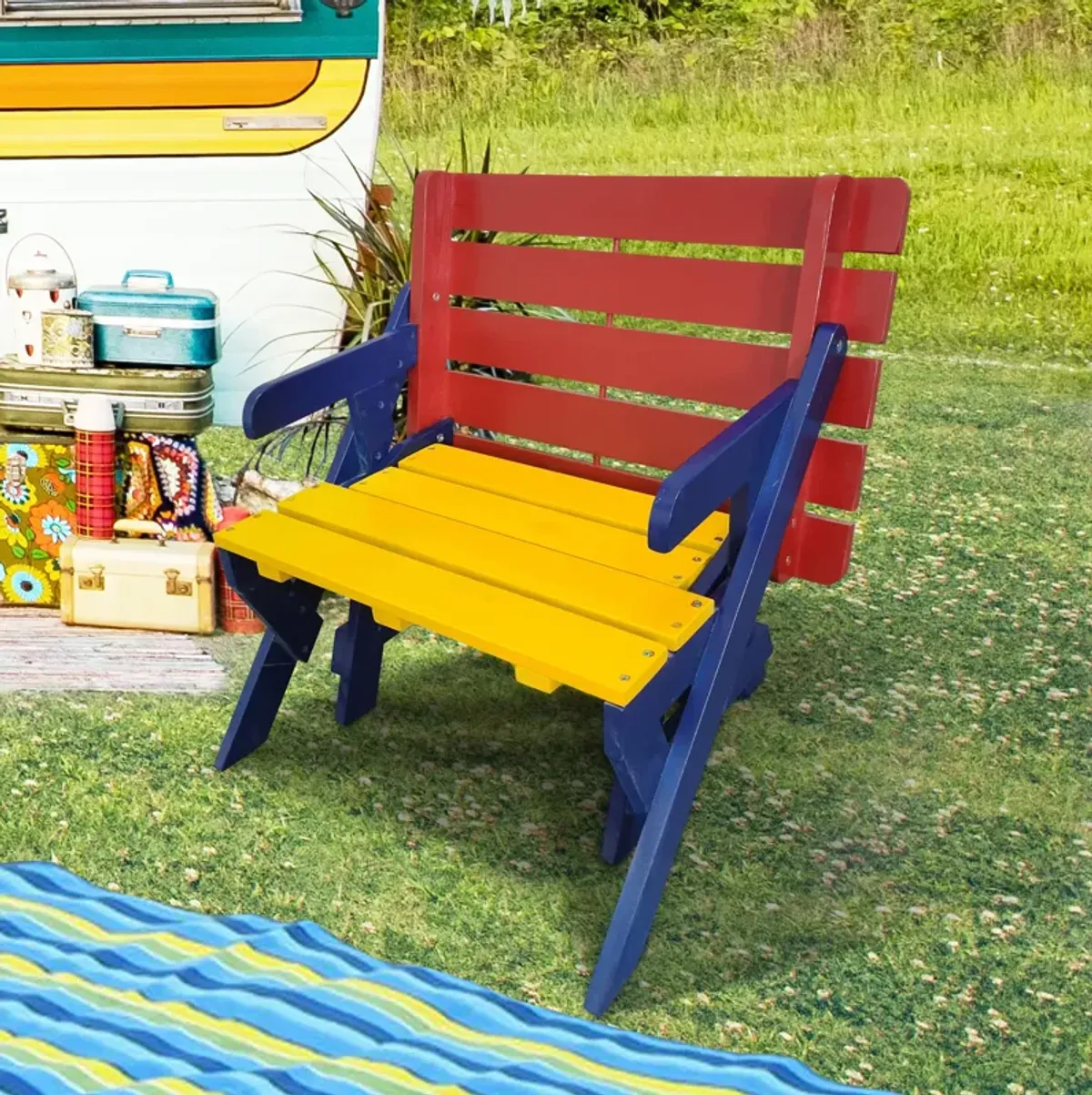 KID'S MULTI-FUNCTIONAL ARM CHAIR,TABLE+ 2 BENCHES (All-in-one)