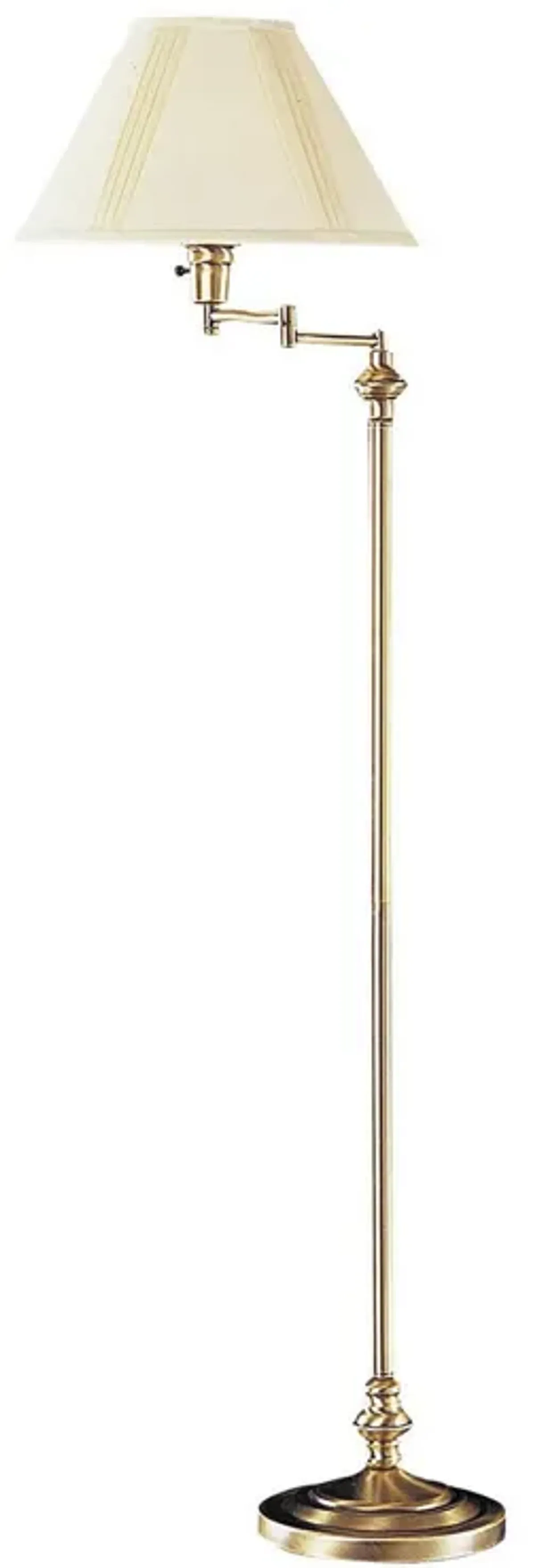 150 Watt Metal Floor Lamp with Swing Arm and Fabric Conical Shade, Gold-Benzara