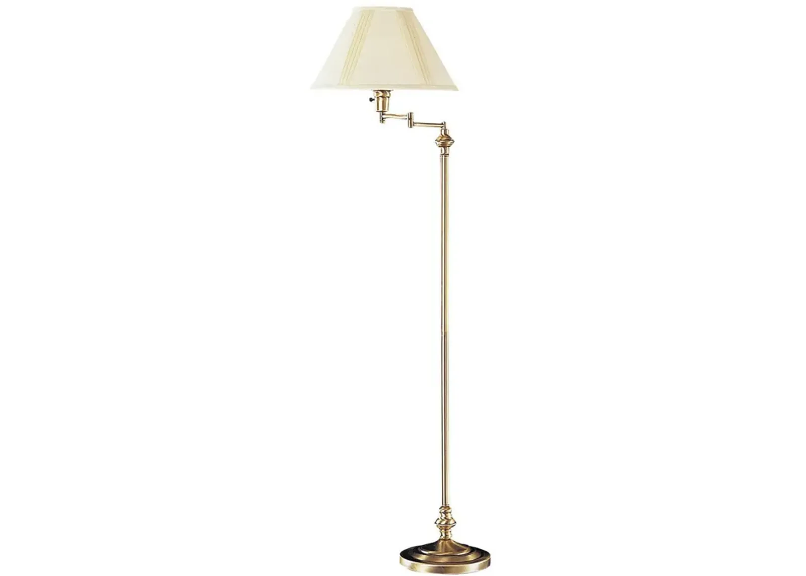 150 Watt Metal Floor Lamp with Swing Arm and Fabric Conical Shade, Gold-Benzara