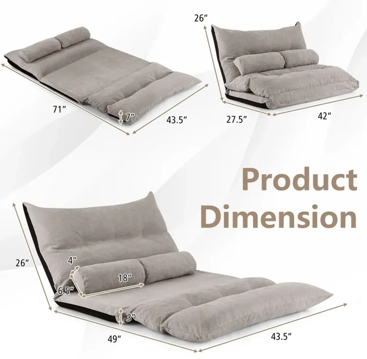 Adjustable Floor Sofa Bed with 2 Lumbar Pillows