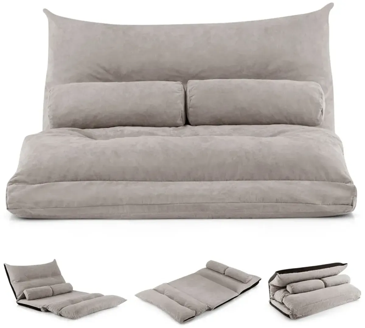 Adjustable Floor Sofa Bed with 2 Lumbar Pillows