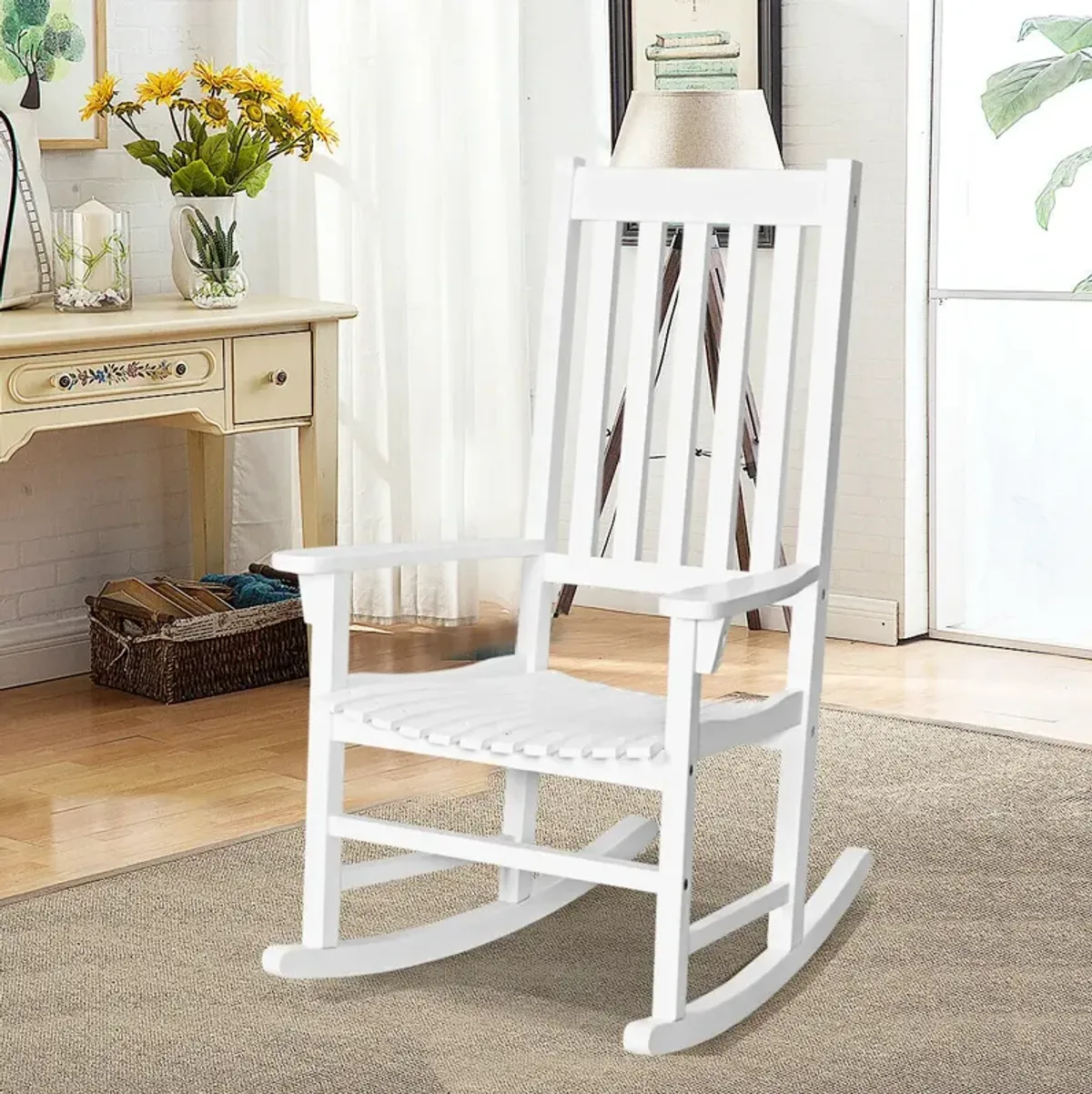 Indoor Outdoor Wooden High Back Rocking Chair