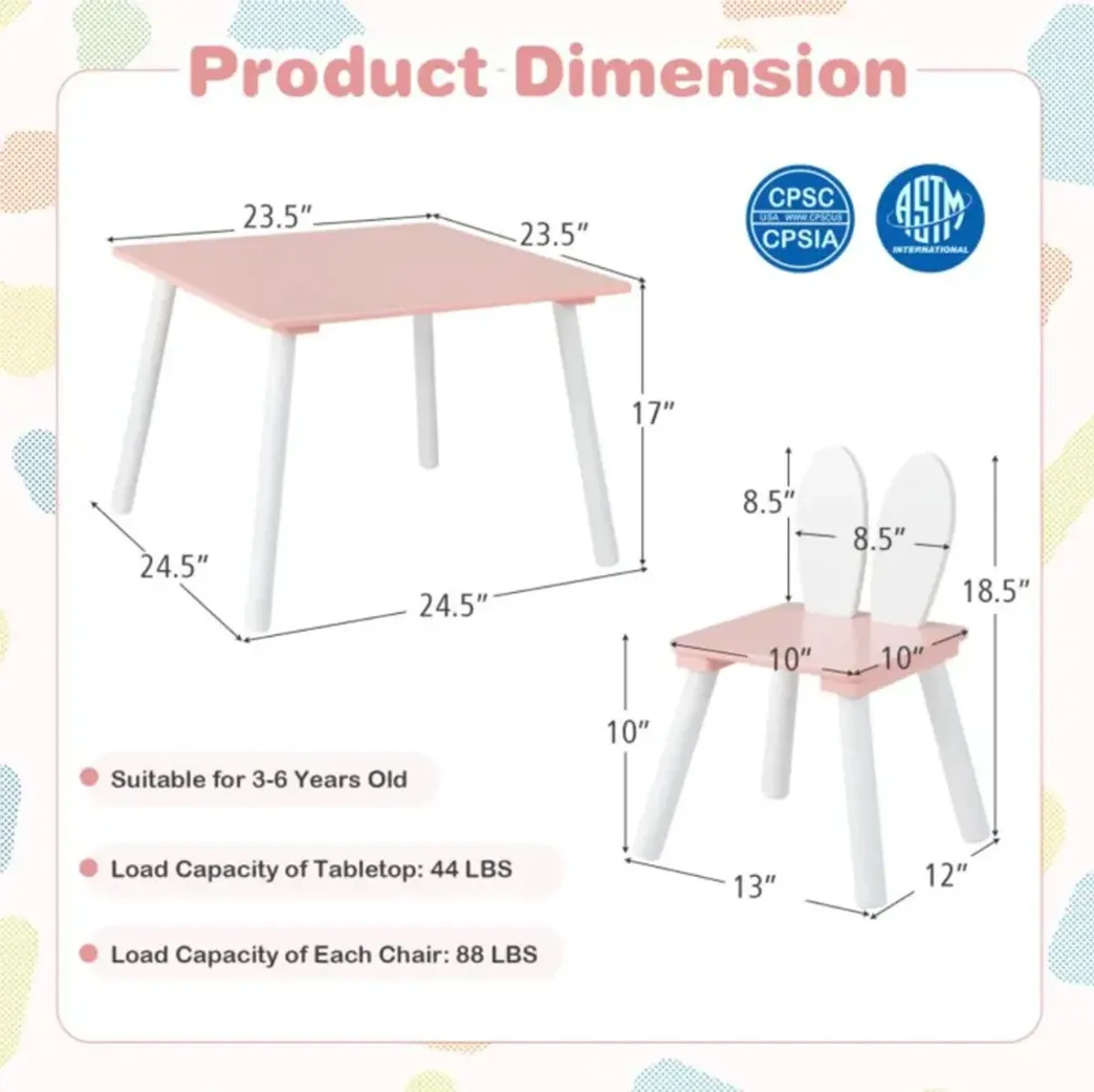 Hivvago 3 Pieces Kids Table and Chairs Set for Arts Crafts Snack Time