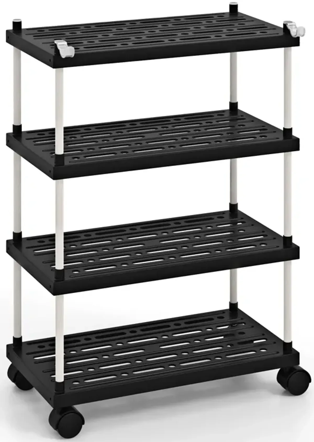 4-Tier Kitchen Slim Storage Cart with Lockable Wheels-Black