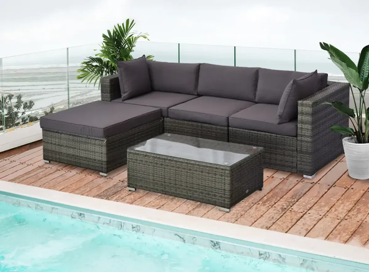 5PC Rattan Wicker Sofa Set Outdoor Patio Garden Sectional Furniture Cushioned