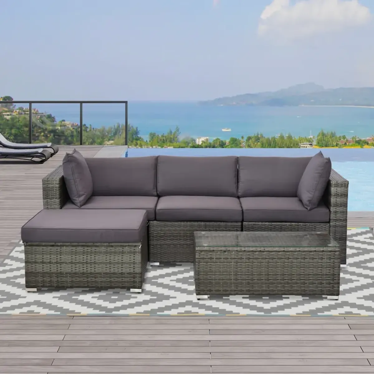 5PC Rattan Wicker Sofa Set Outdoor Patio Garden Sectional Furniture Cushioned