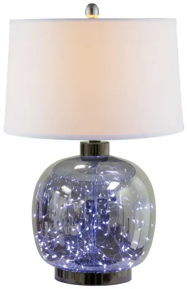 26 Inch Table Lamp, LED Night Light Base, Empire Shade, Silver Gray-Benzara
