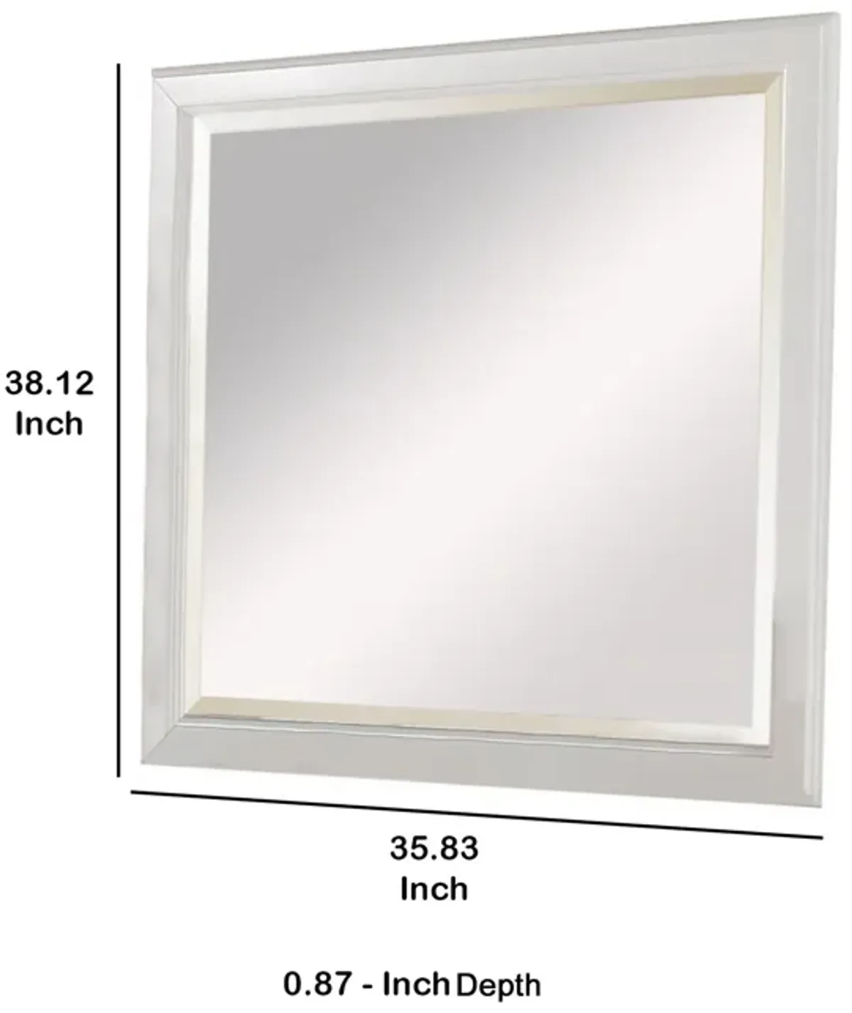 Wall Mirror with Rectangular Frame and Raised Edges, White-Benzara