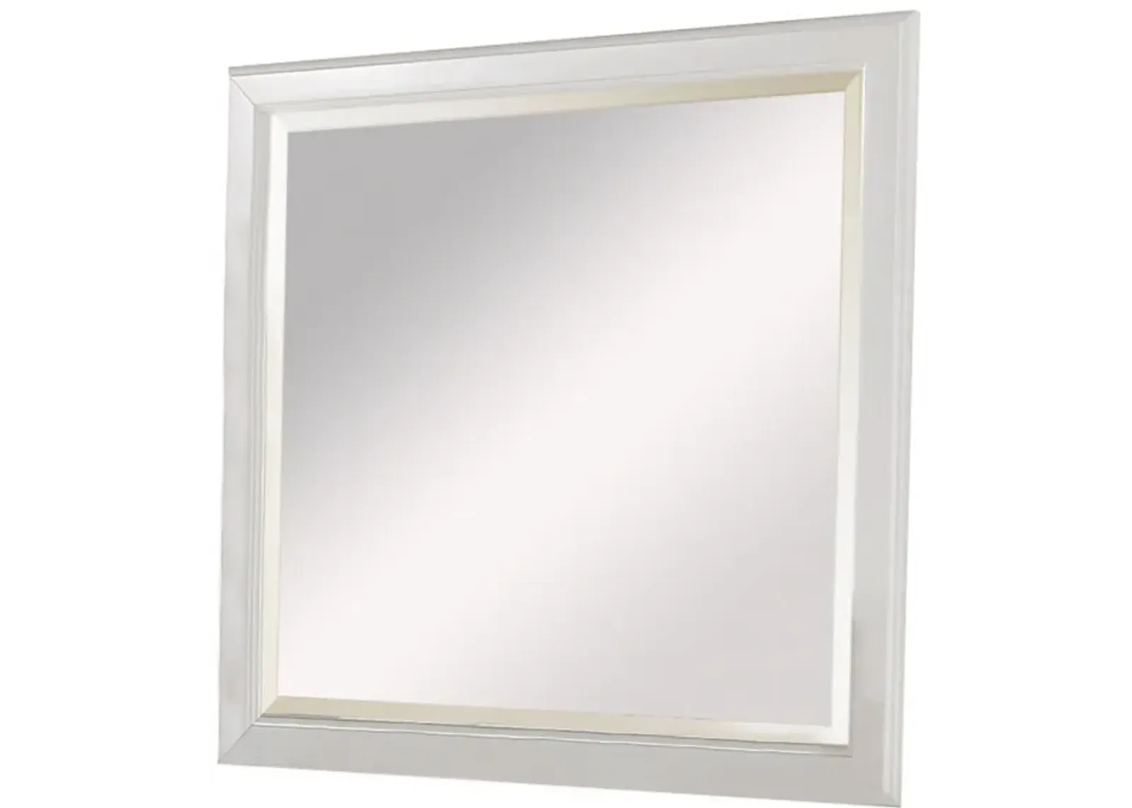 Wall Mirror with Rectangular Frame and Raised Edges, White-Benzara