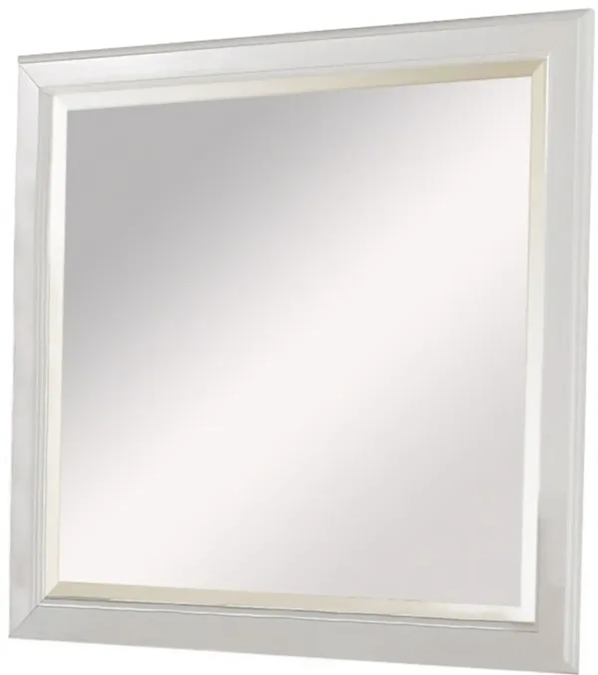 Wall Mirror with Rectangular Frame and Raised Edges, White-Benzara