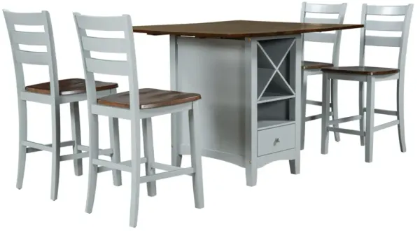 Farmhouse Wood Counter Height 5-Piece Dining Table Set With Drop Leaf, Kitchen Set