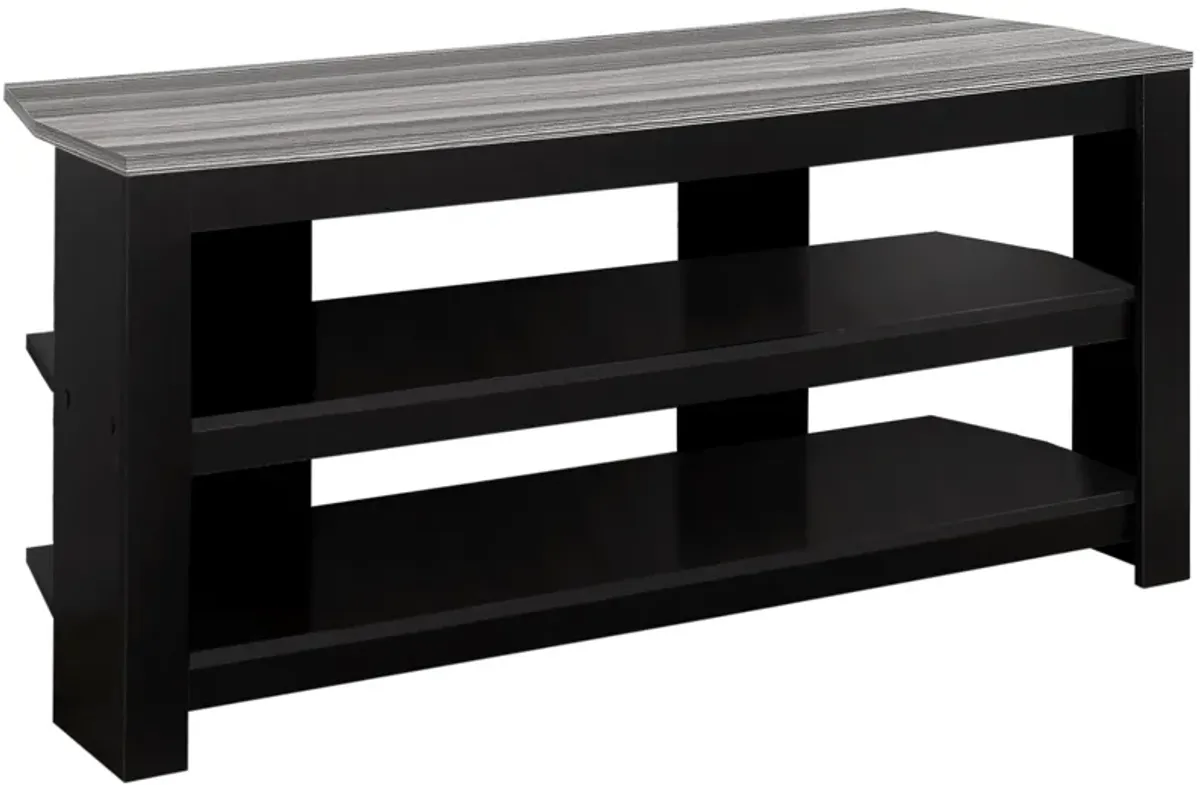 Monarch Specialties I 2564 Tv Stand, 42 Inch, Console, Media Entertainment Center, Storage Shelves, Living Room, Bedroom, Laminate, Black, Grey, Contemporary, Modern