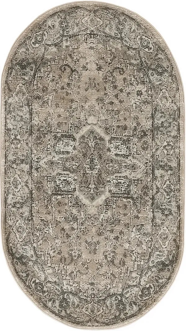 Quarry QUA05 Beige/Gray 3' x 5' Oval Rug