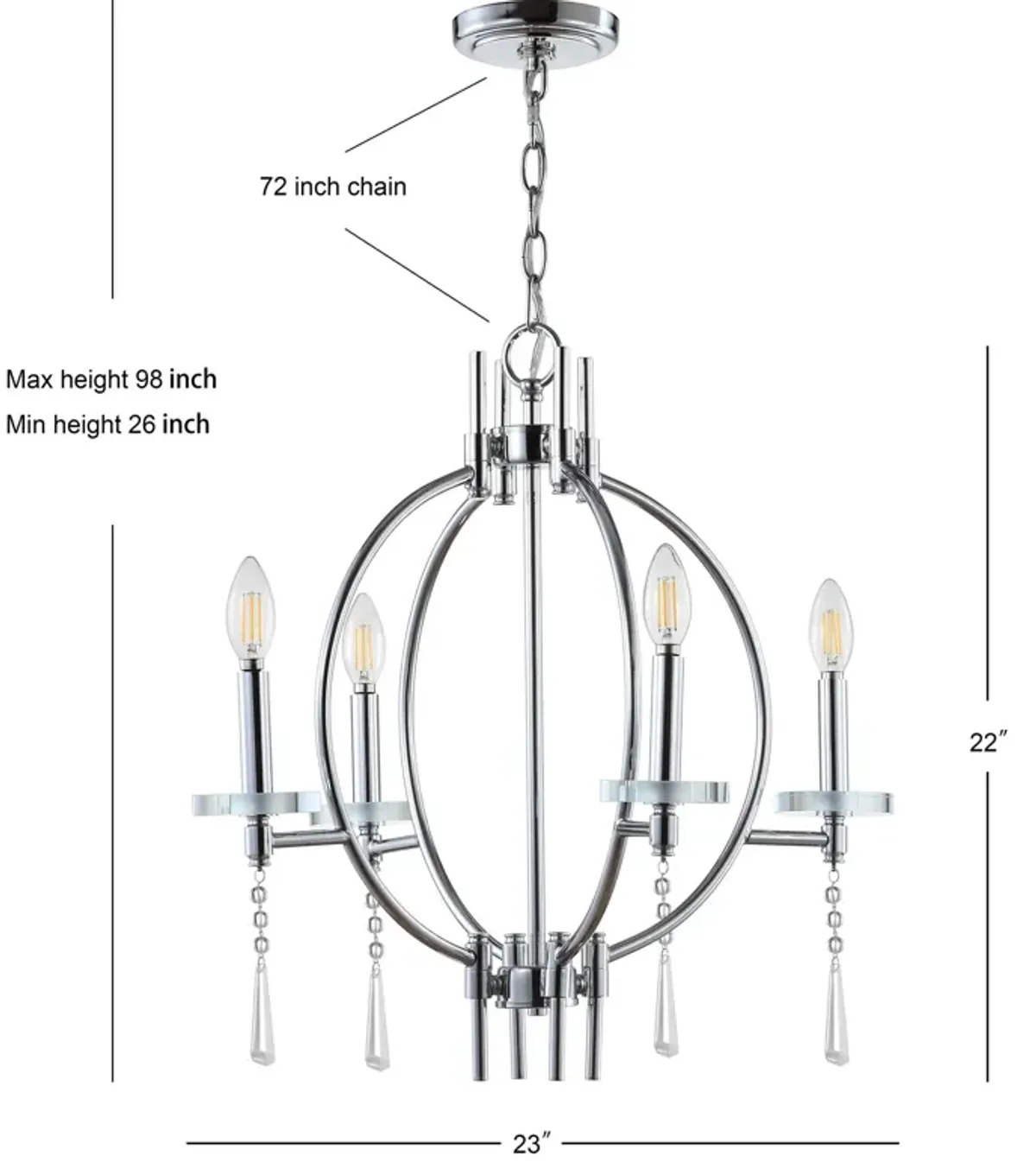 Laura 23" Crystal/Metal LED Chandelier, Chrome