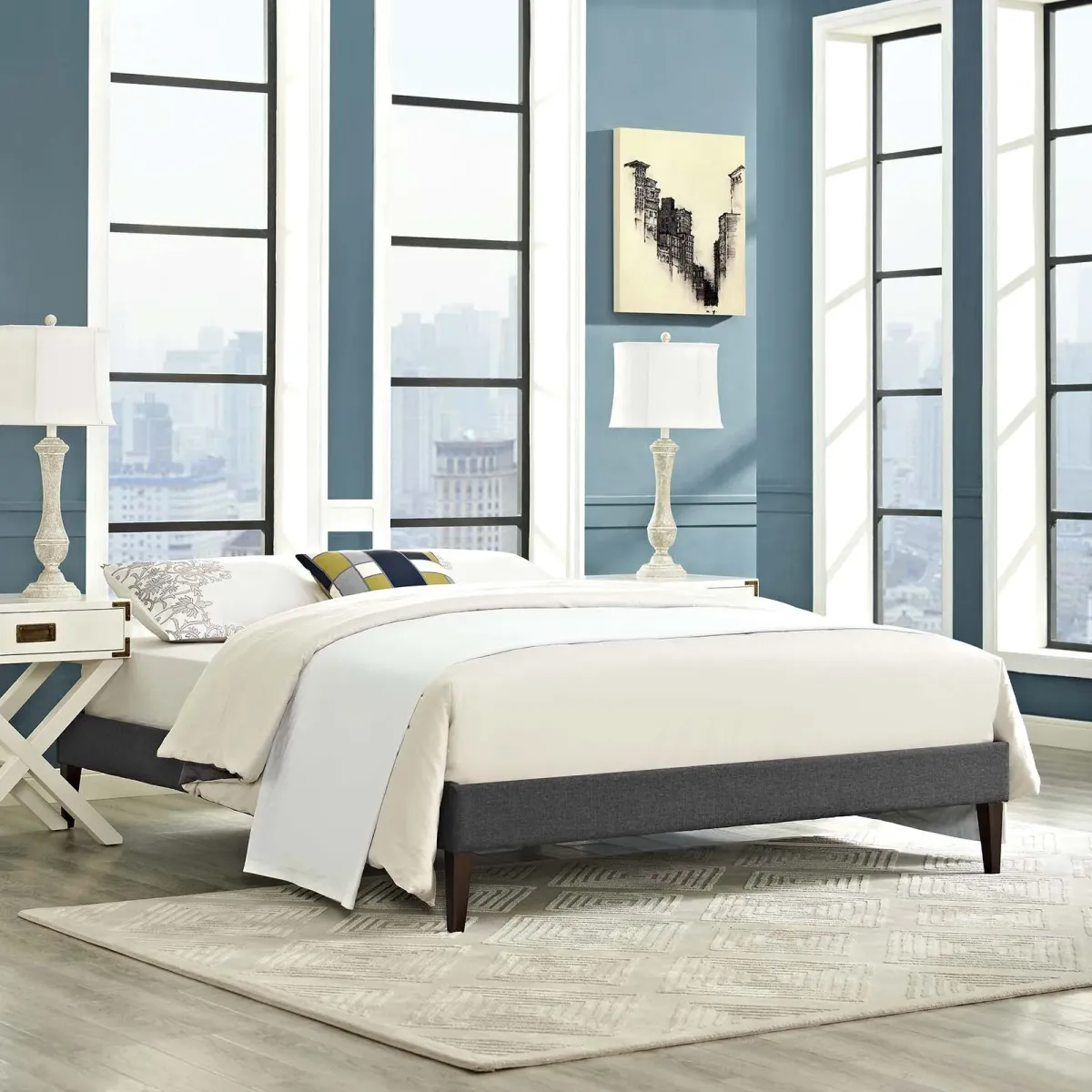 Modway - Tessie King Fabric Bed Frame with Squared Tapered Legs