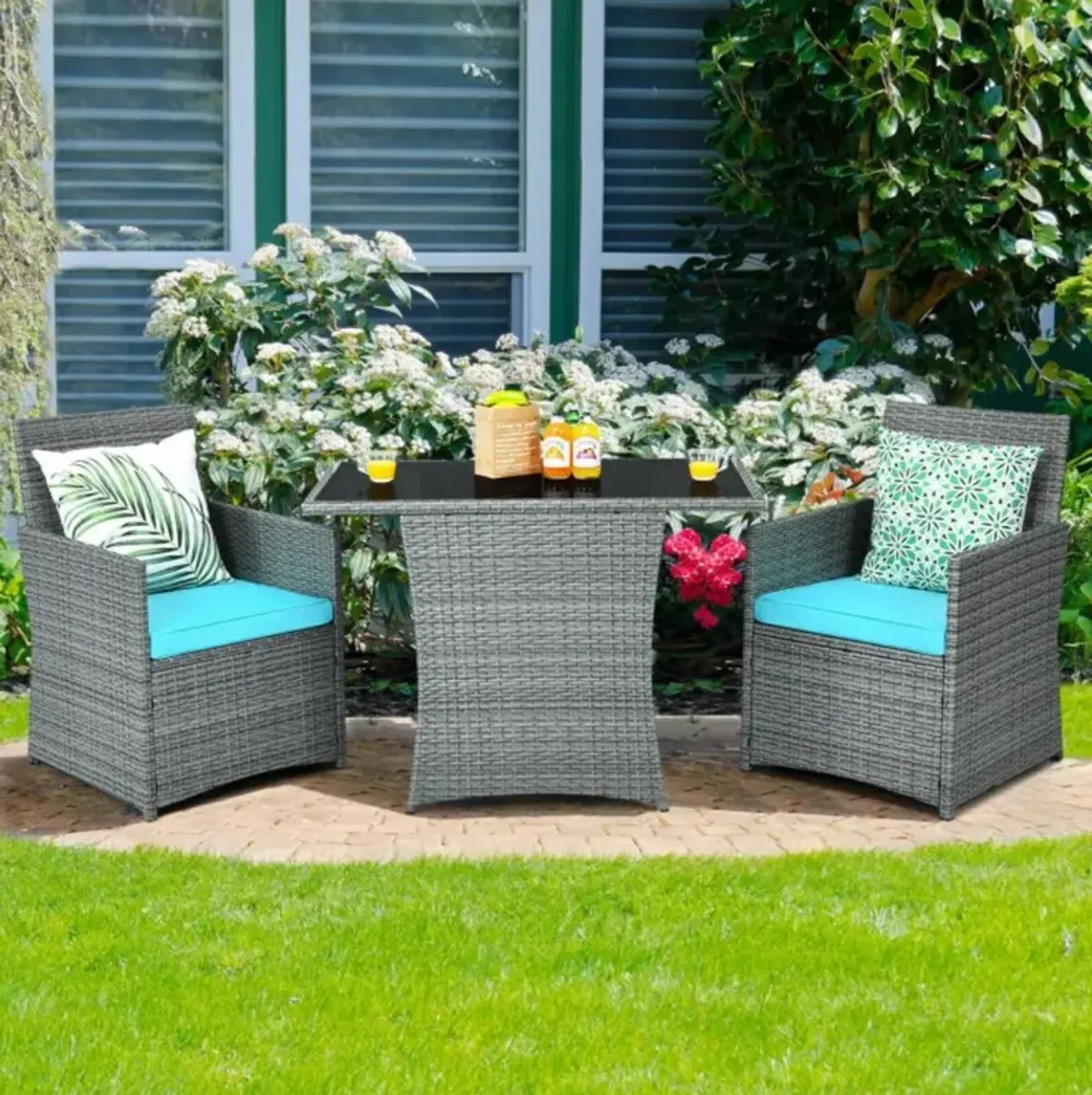 Hivvago 3 Pieces Patio Rattan Furniture Set with Cushioned Armrest Sofa