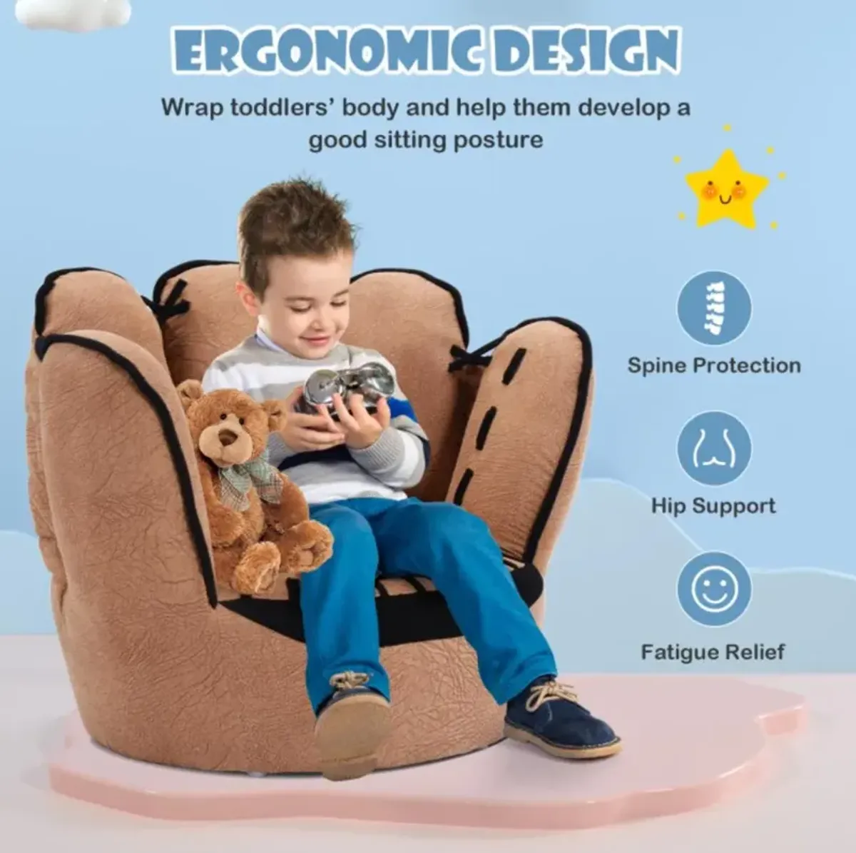 Hivvago Household Five Fingers Baseball Glove Shaped Kids Leisure Upholstered Sofa