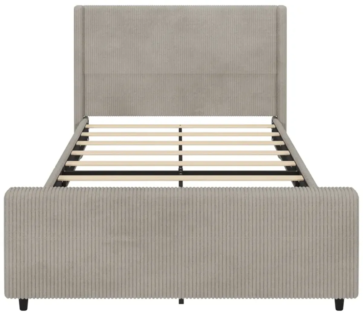 Merax High Headboard Corduroy Platform Bed Bedroom Furniture