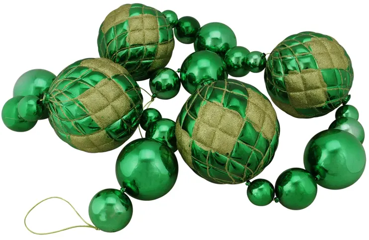 6' Shiny Green Shatterproof Christmas Ball Garland with Gold Glitter Accents