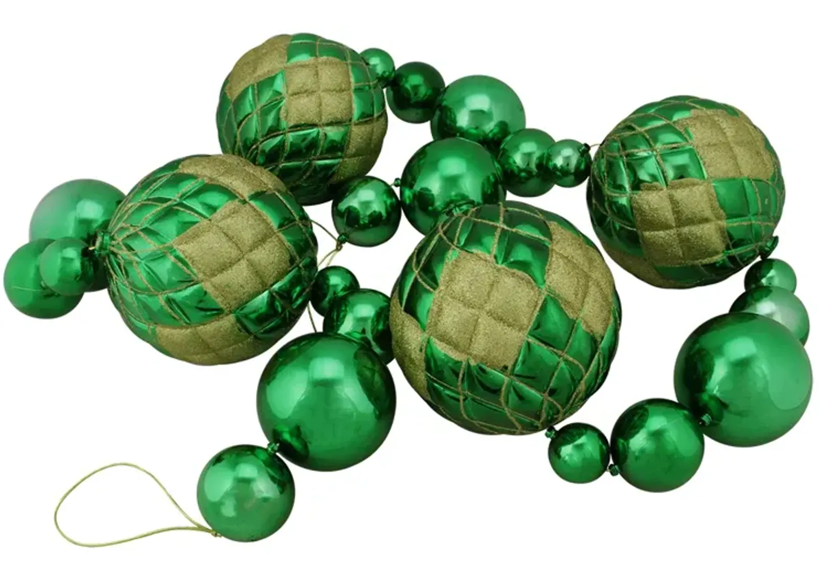 6' Shiny Green Shatterproof Christmas Ball Garland with Gold Glitter Accents