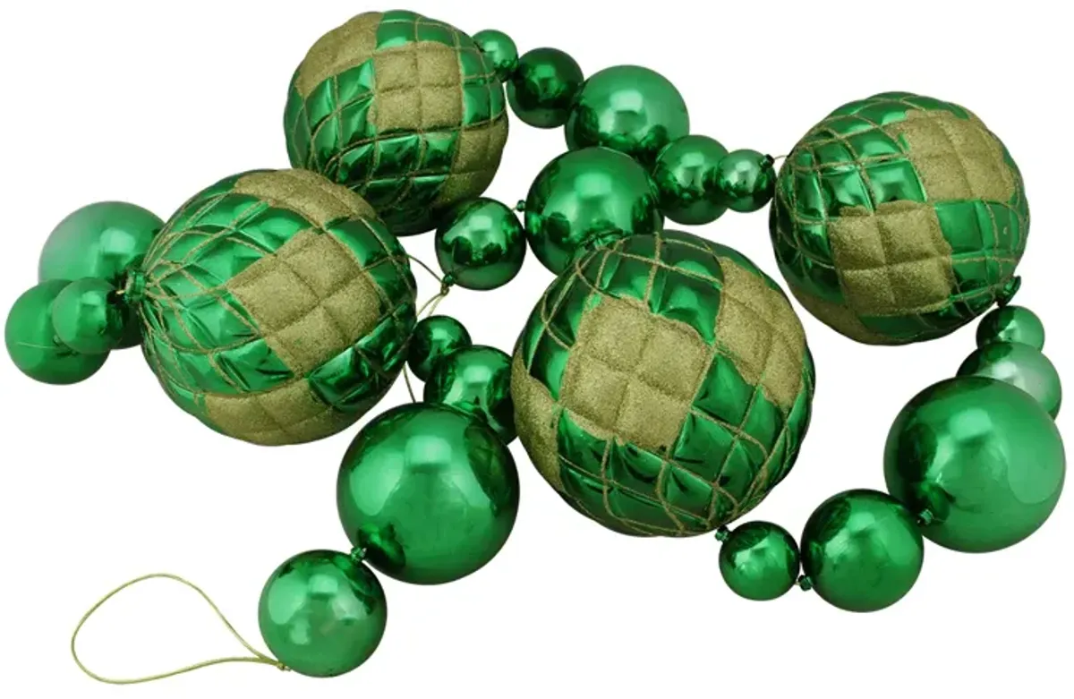 6' Shiny Green Shatterproof Christmas Ball Garland with Gold Glitter Accents