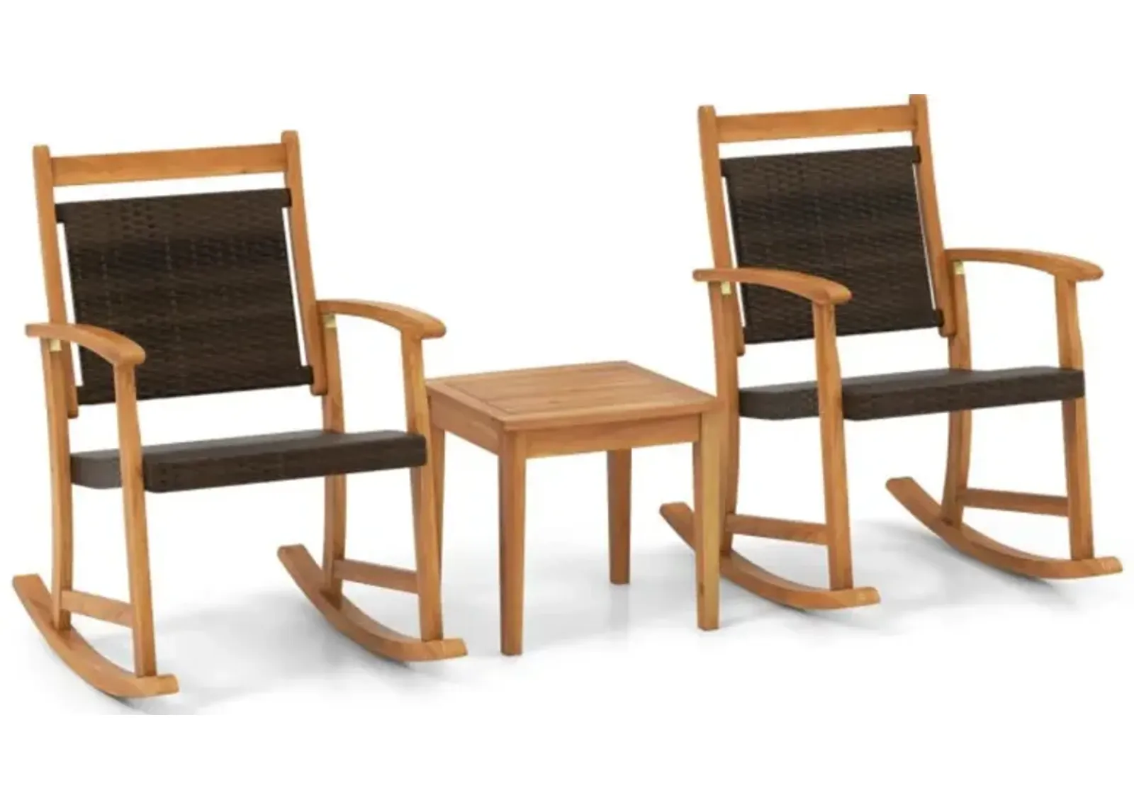 Hivvago 3 Pieces Acacia Wood Patio Rocking Chair Set with Side Table