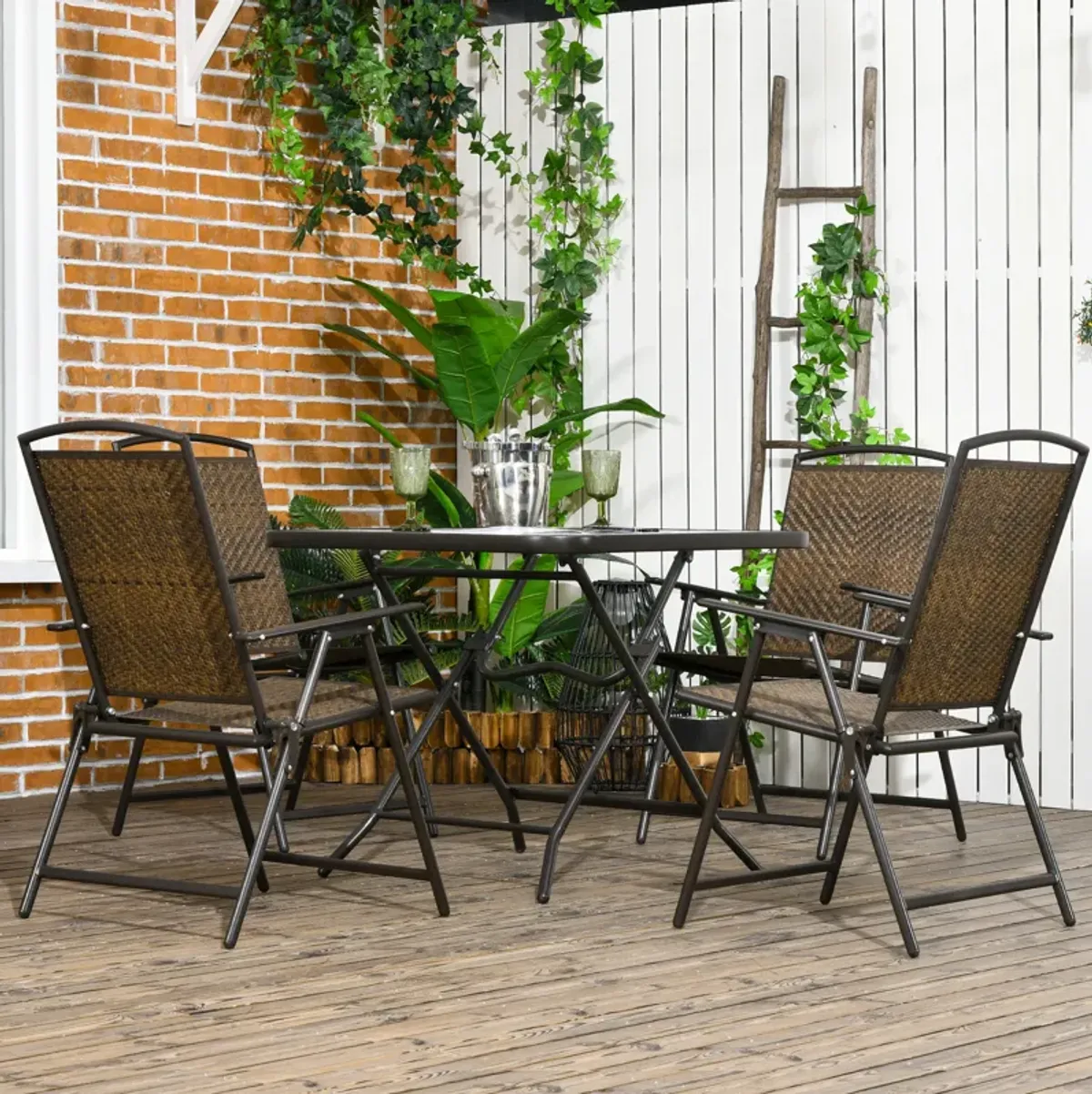 Outsunny 5 Pieces Wicker Patio Dining Set Foldable W/ Umbrella Hole