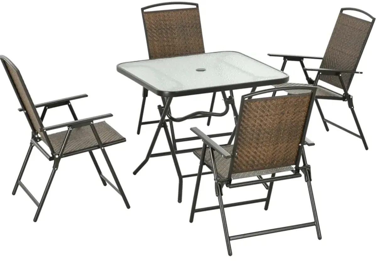 Outsunny 5 Pieces Wicker Patio Dining Set Foldable W/ Umbrella Hole