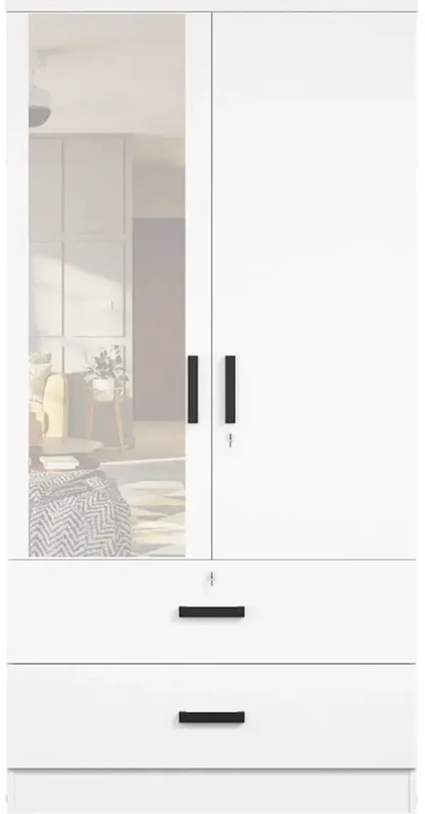 Woodpeckers Furniture And Mattress Wardrobe with Mirror & Drawers (White)