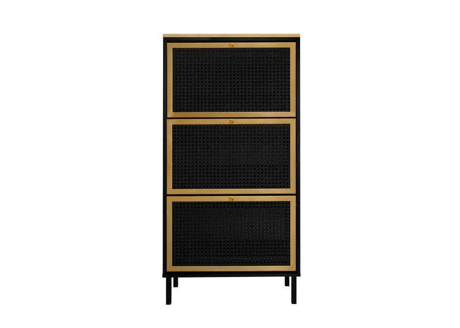 MONDAWE 3 Metal Door Shoe Rack, Freestanding Modern Shoe Metal Rattan Storage Cabinet, for Entryway, Living Room