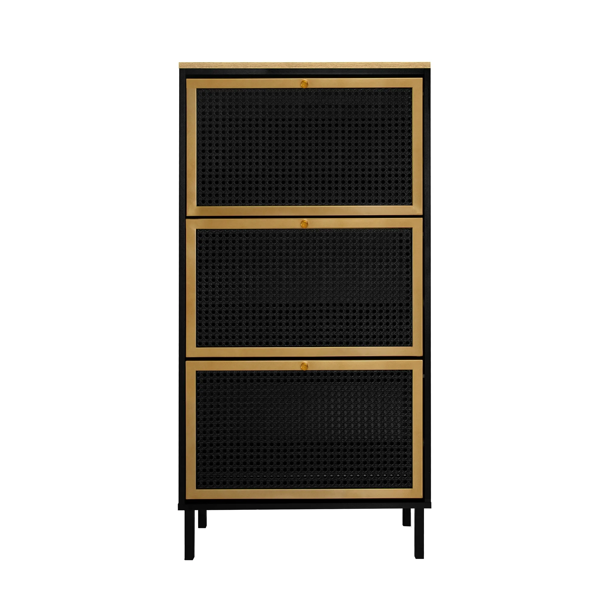 MONDAWE 3 Metal Door Shoe Rack, Freestanding Modern Shoe Metal Rattan Storage Cabinet, for Entryway, Living Room