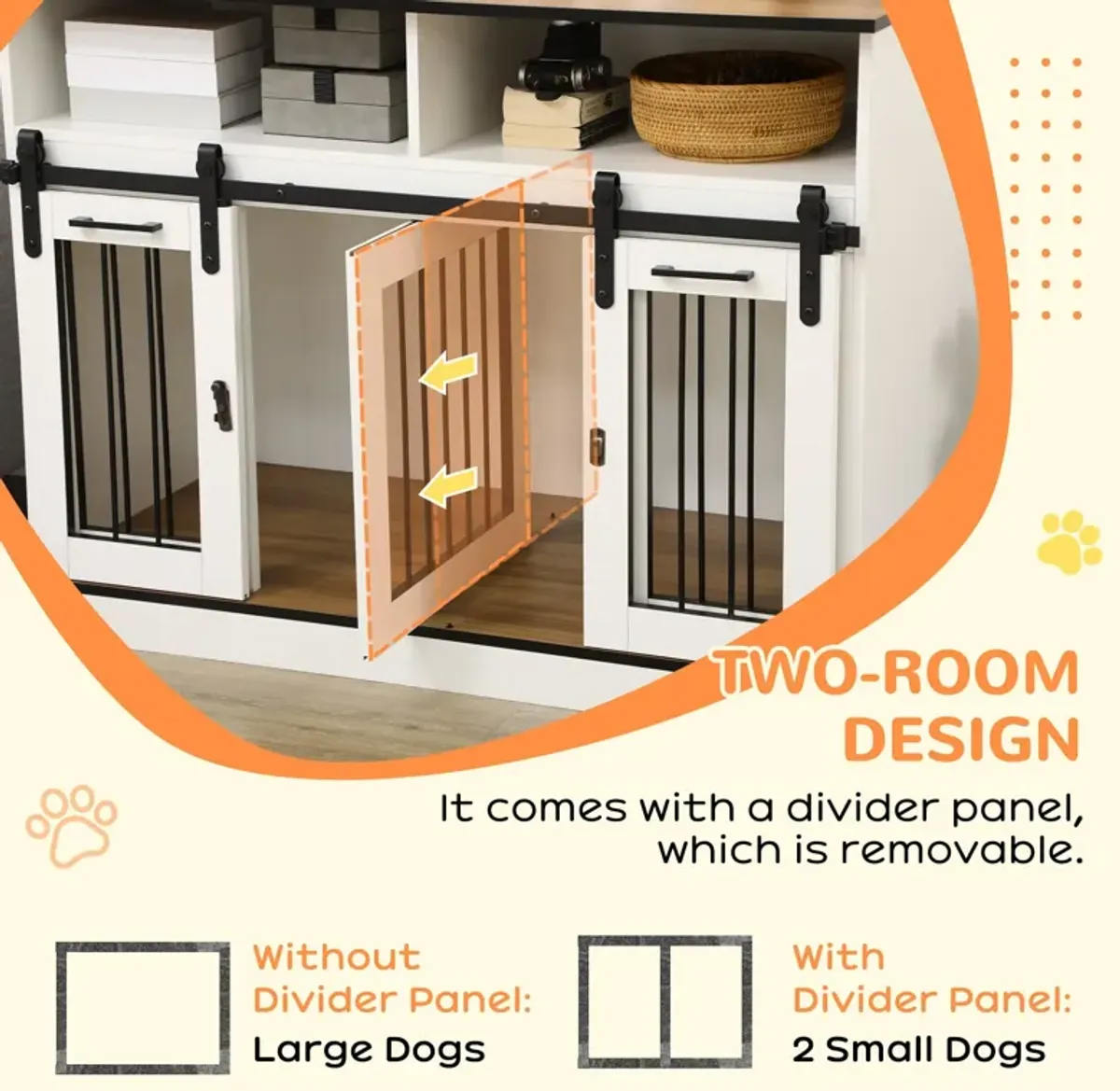 White Pet Sanctuary: Large Double Dog Crate with Shelves & Storage