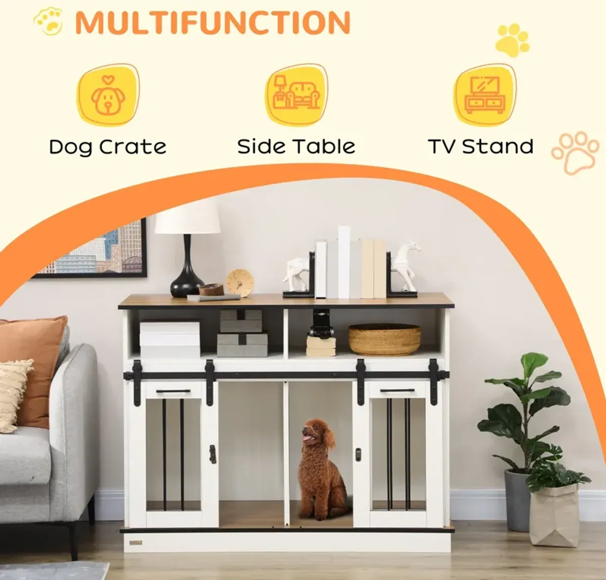 White Pet Sanctuary: Large Double Dog Crate with Shelves & Storage