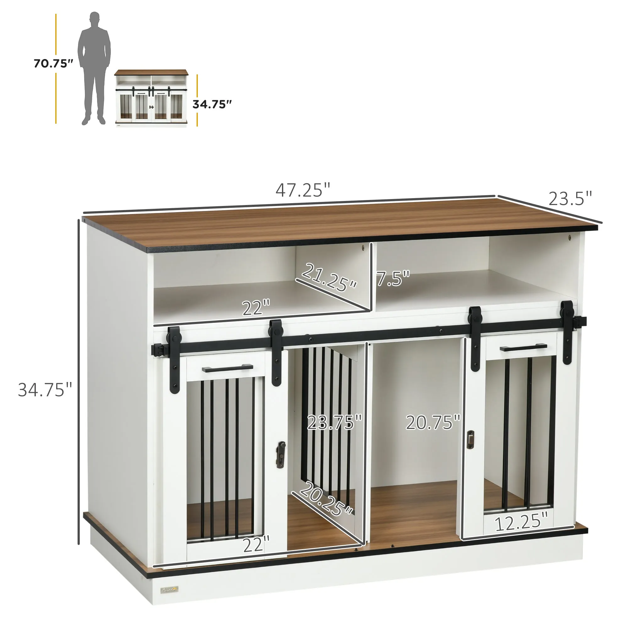 White Pet Sanctuary: Large Double Dog Crate with Shelves & Storage