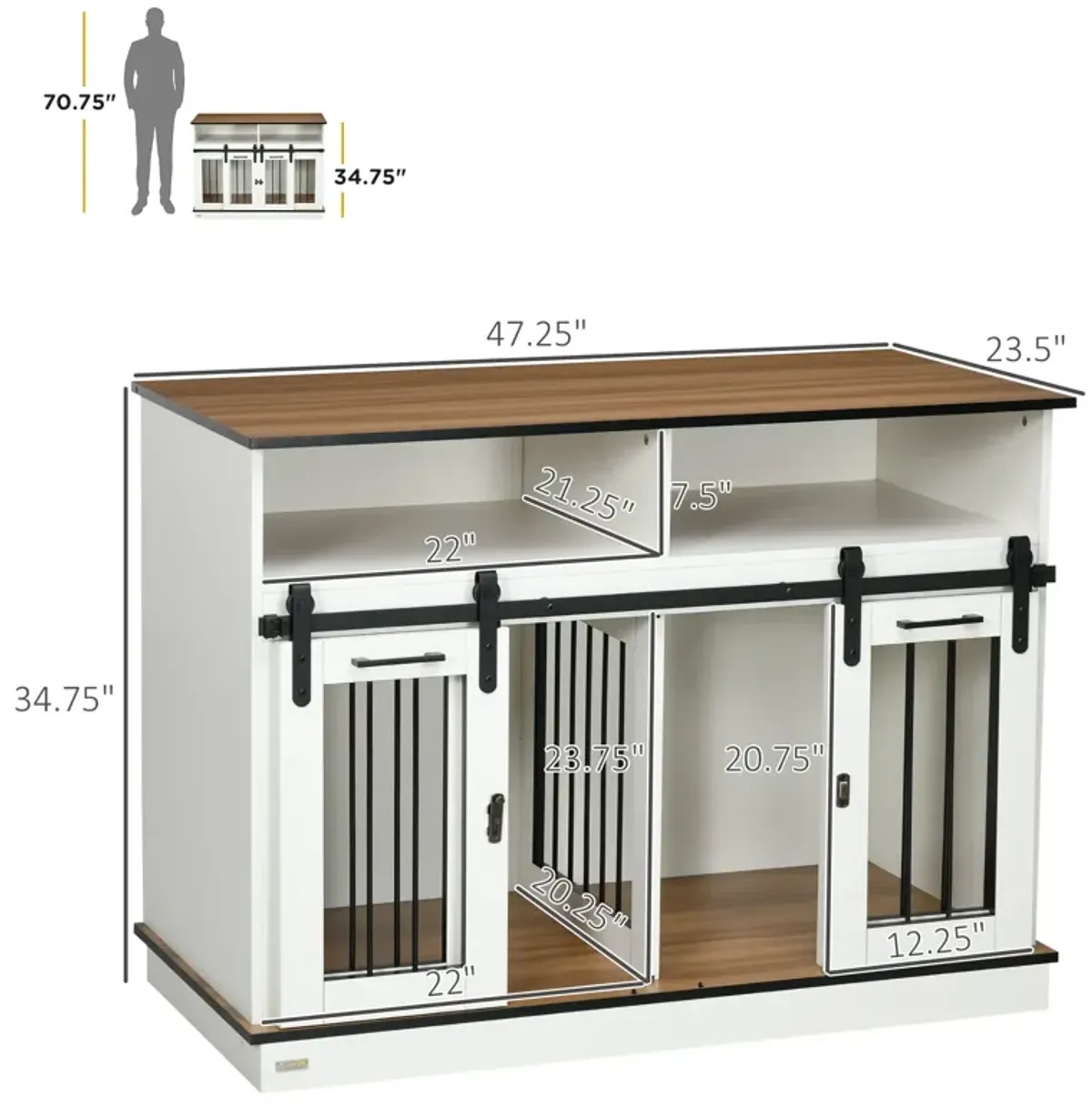 White Pet Sanctuary: Large Double Dog Crate with Shelves & Storage