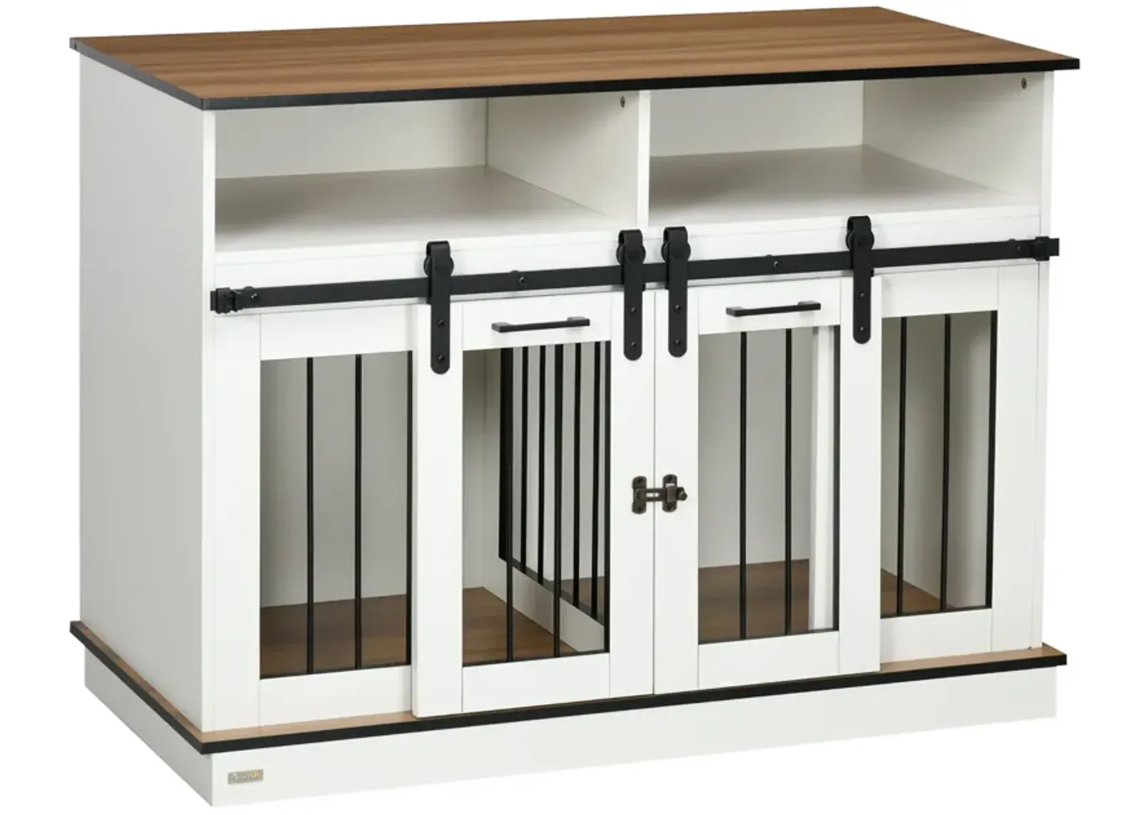 White Pet Sanctuary: Large Double Dog Crate with Shelves & Storage