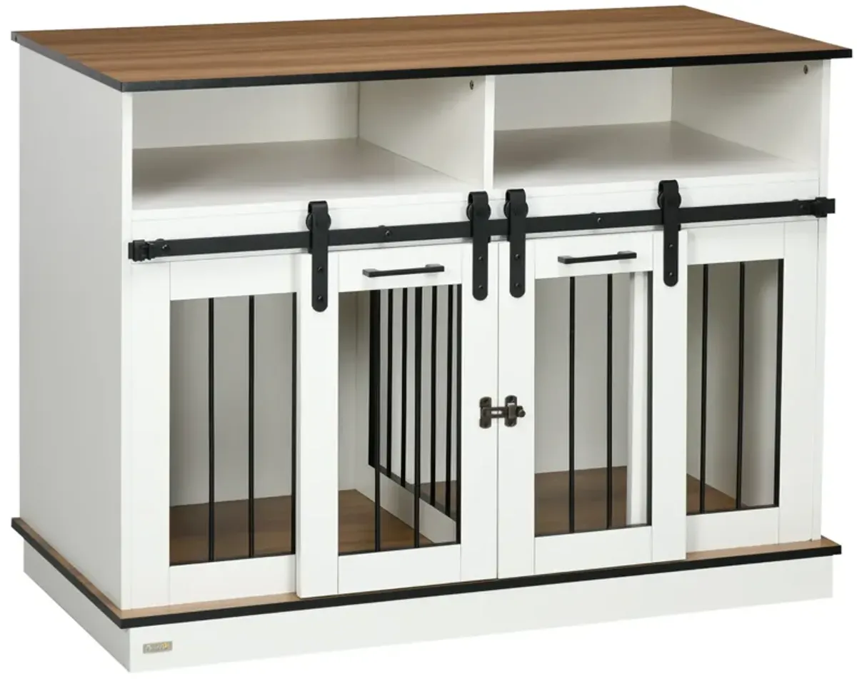 White Pet Sanctuary: Large Double Dog Crate with Shelves & Storage