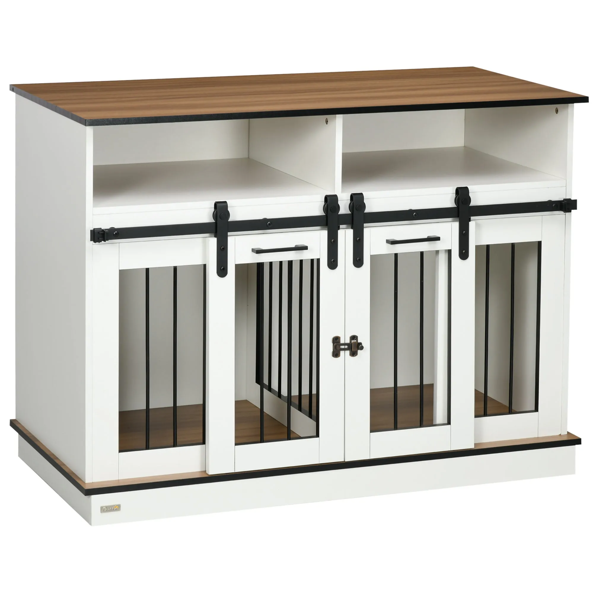 White Pet Sanctuary: Large Double Dog Crate with Shelves & Storage