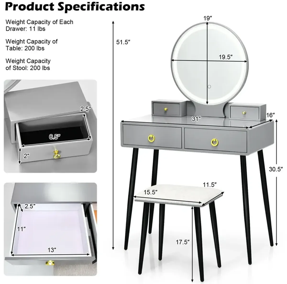 Vanity Table Set with Mirror