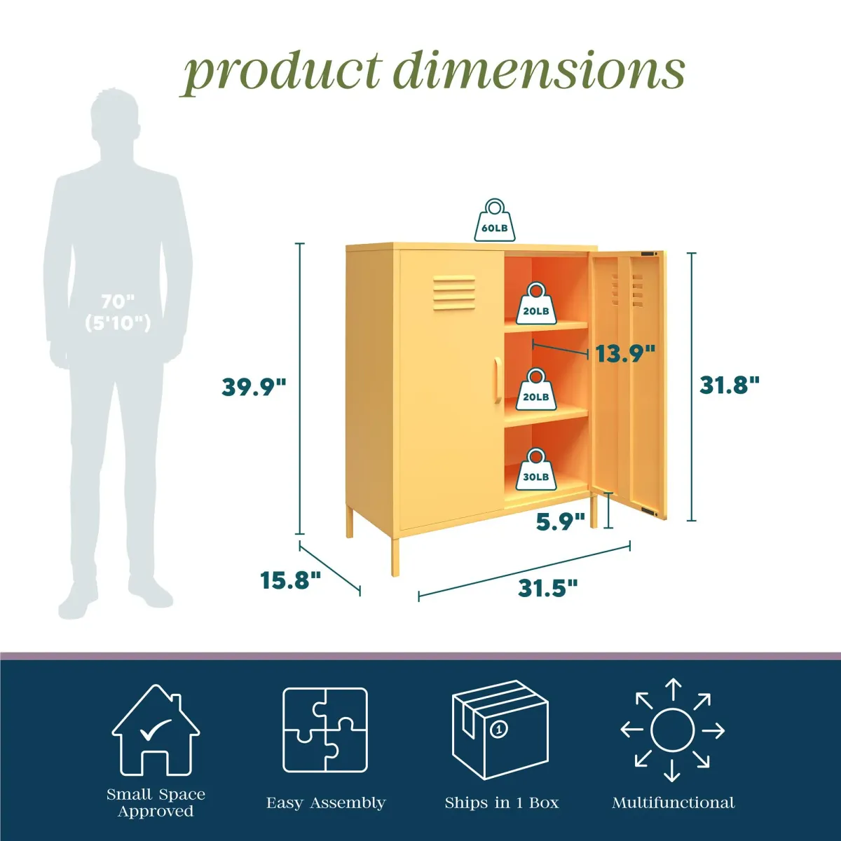 Cache 2 Door Metal Locker Style Storage Accent Cabinet