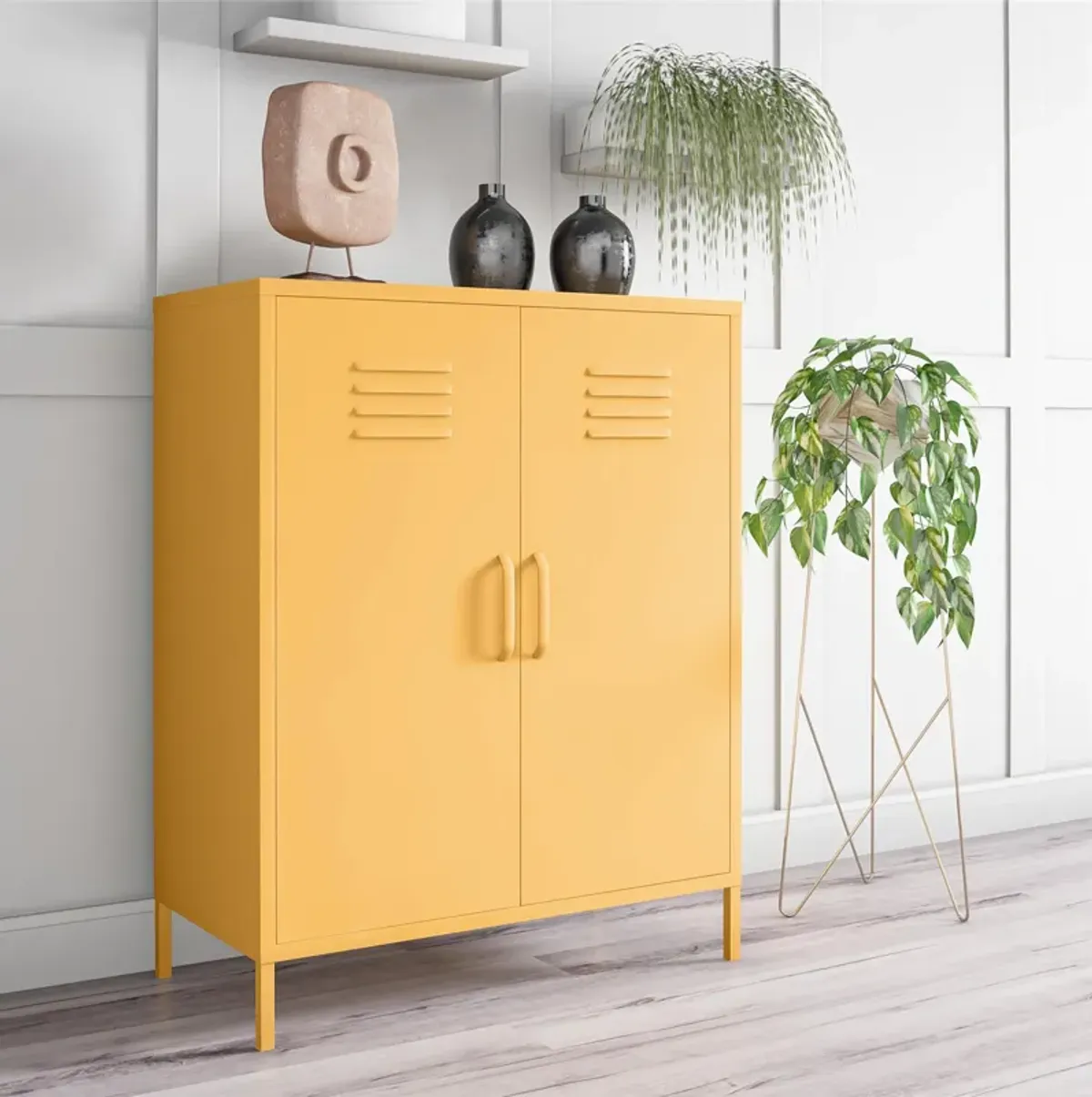 Cache 2 Door Metal Locker Style Storage Accent Cabinet