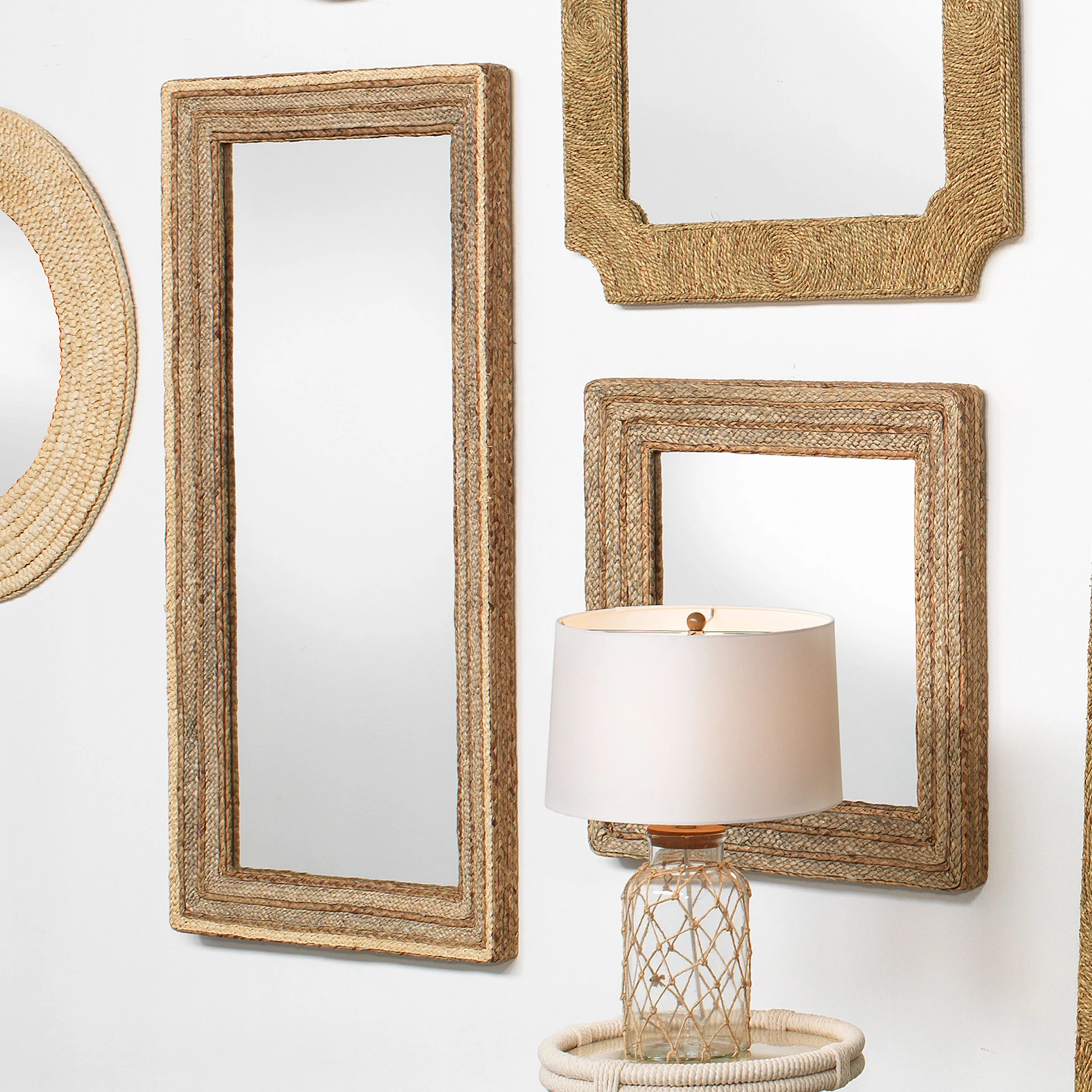 Evergreen Braided Seagrass Square Mirror