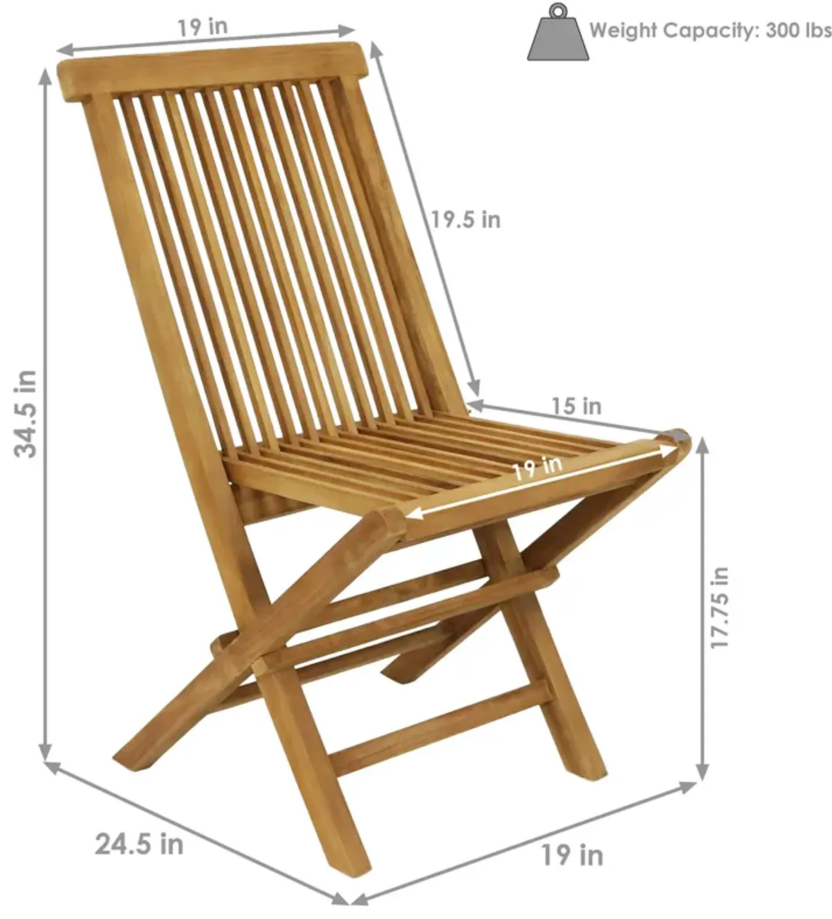 Sunnydaze Hyannis Solid Teak Wood Folding Slat-Back Patio Chair