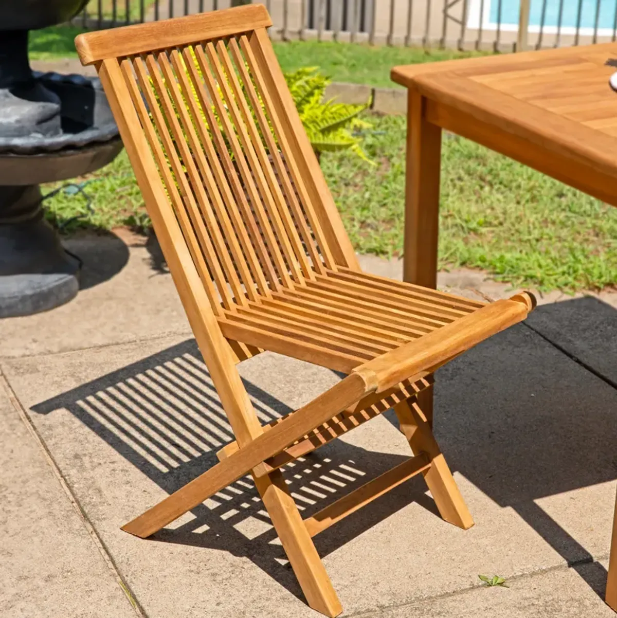 Sunnydaze Hyannis Solid Teak Wood Folding Slat-Back Patio Chair