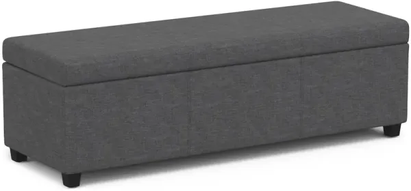 Simpli Home Avalon Extra Large Storage Ottoman Bench In Slate Grey Polyester Linen Fabric