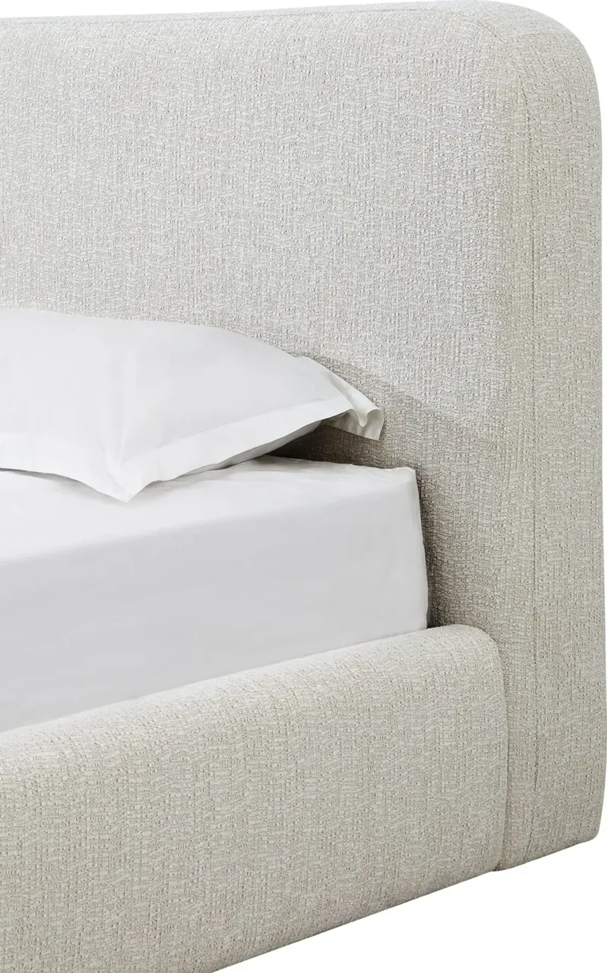 Elora Queen-Size Upholstered Platform Bed in Whitewashed Chenille